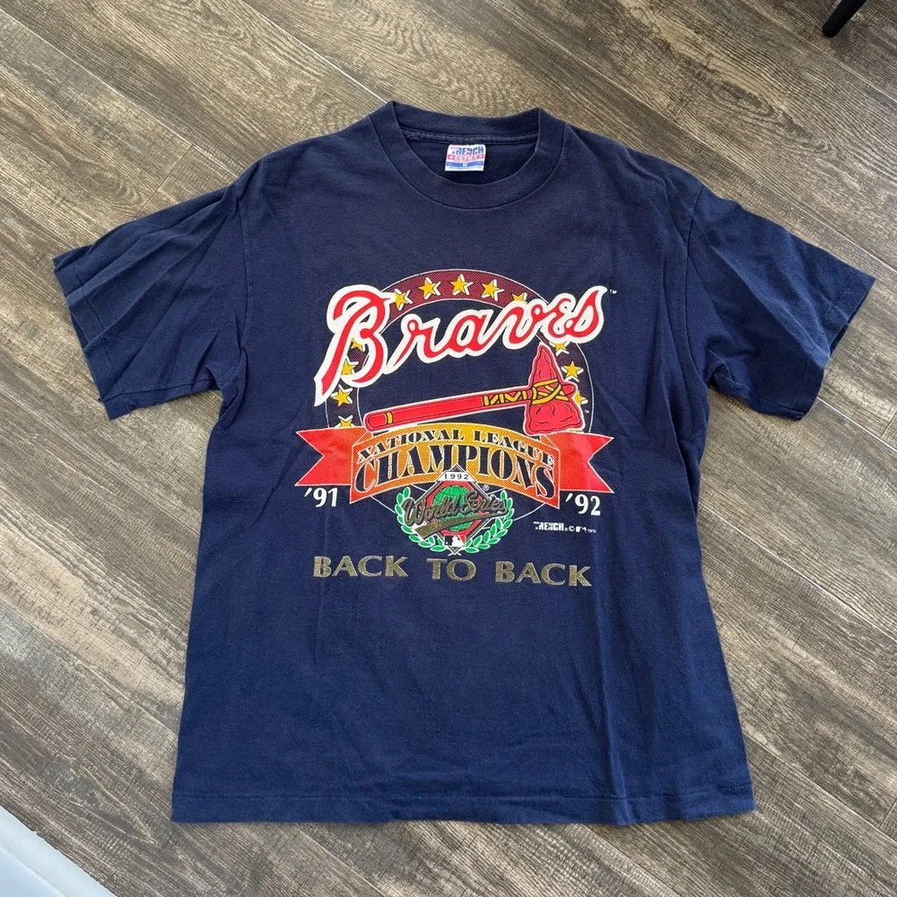 Vintage vtg braves 90s 1992 navy blue M - Picture 1 of 5